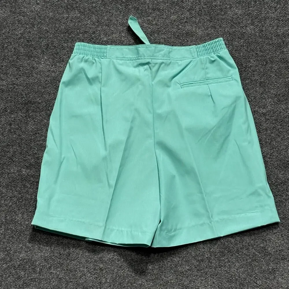Vintage Lady La Mode Shorts Womens 12 Green Pleated Elastic Waist Chino Bermuda